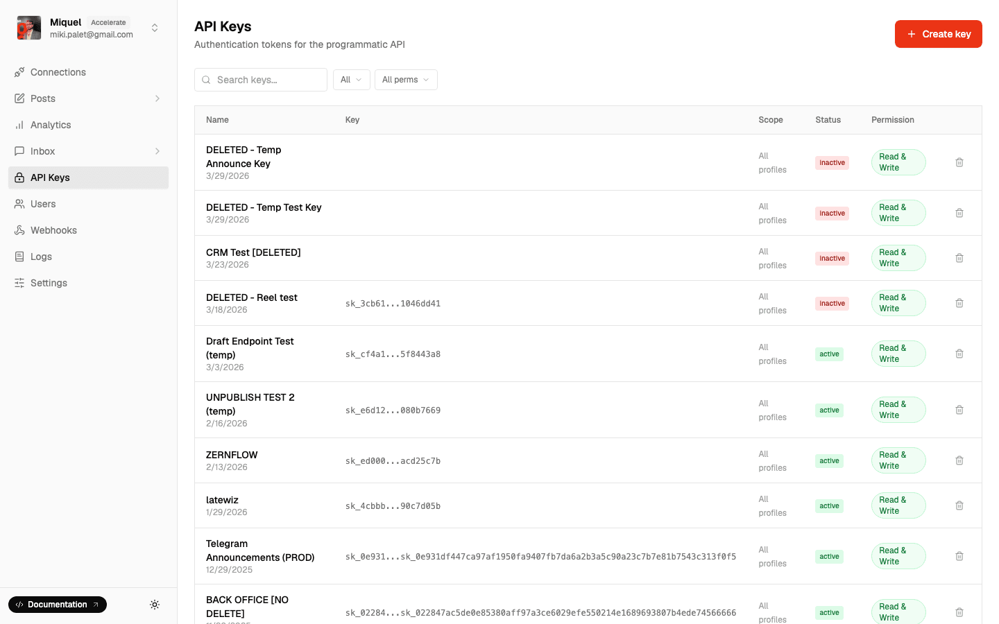 API keys