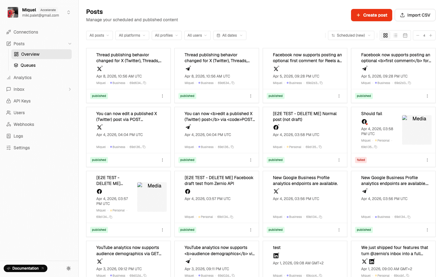 Shared posts dashboard