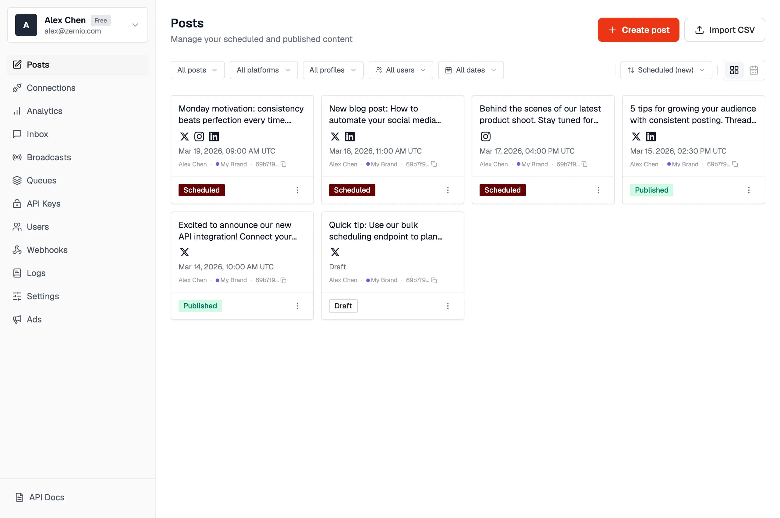 Posts dashboard