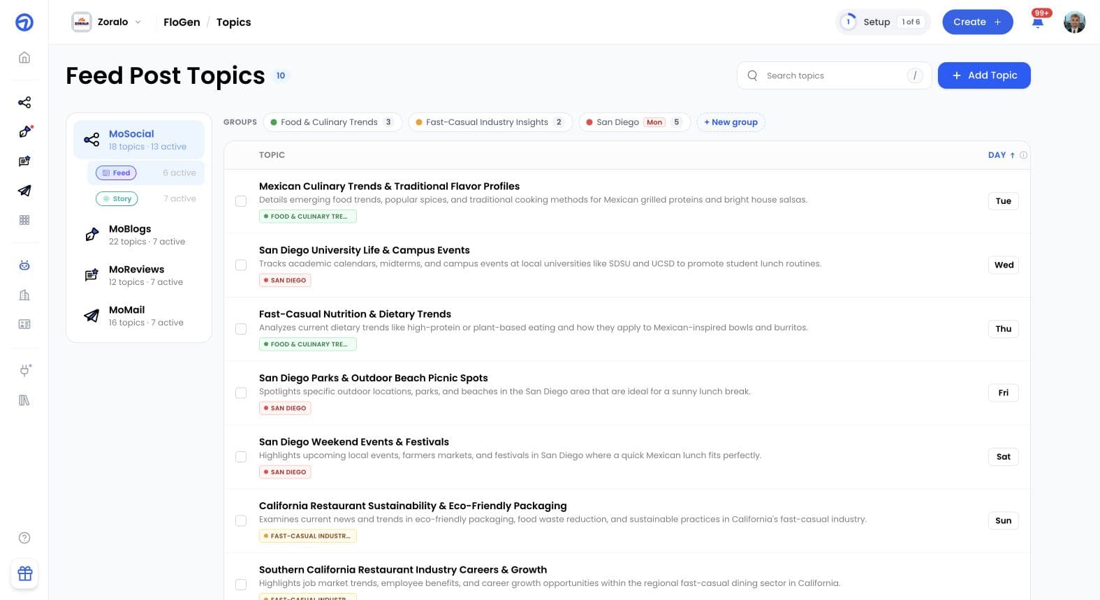 The MoFlo interface with MoSocial, MoBlogs, MoReviews and MoMail