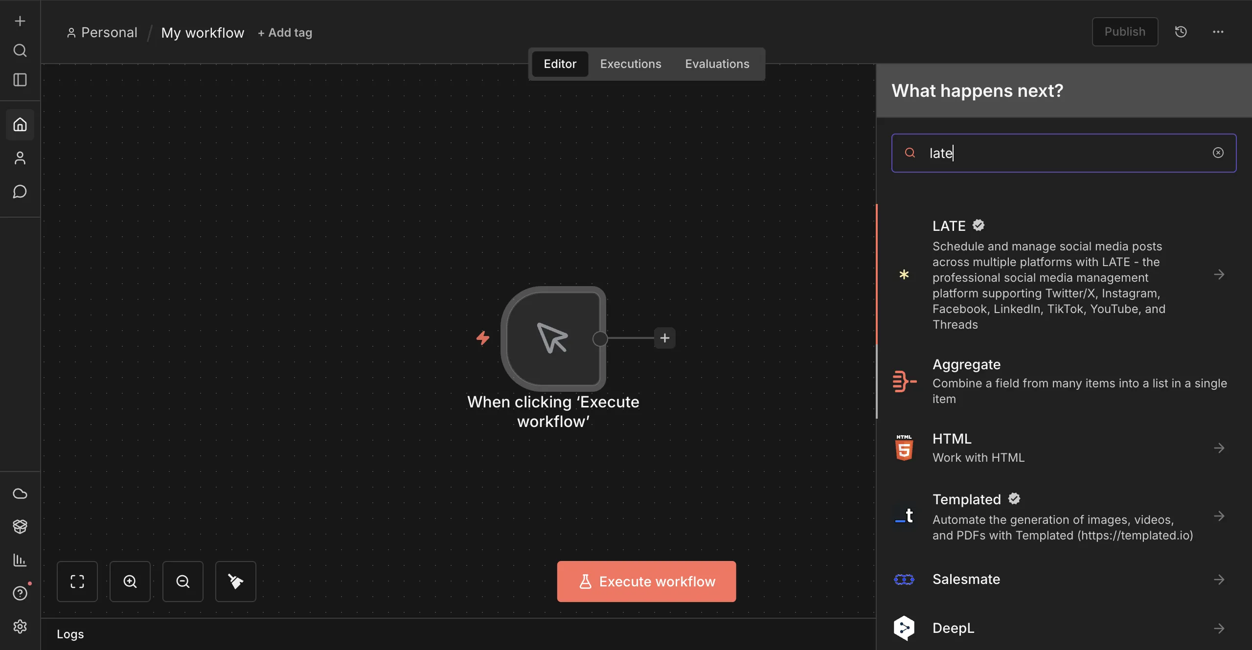 Search for Late API in n8n