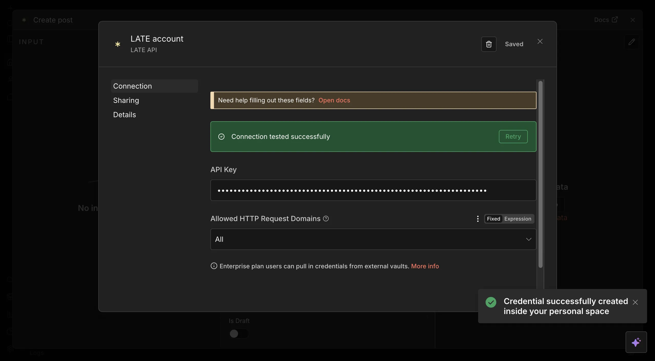 Configure Late API key in n8n