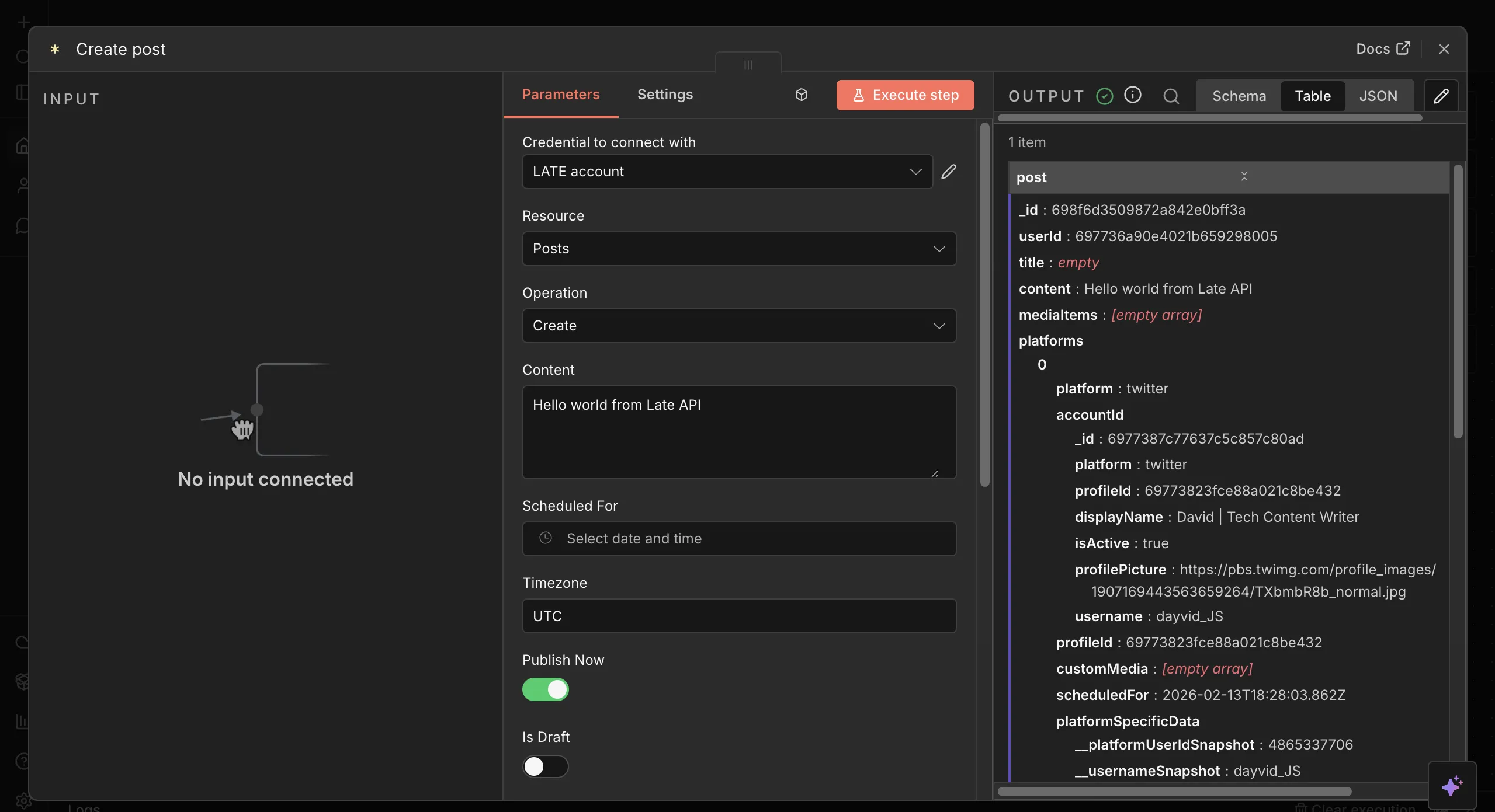 Configure and publish post in n8n