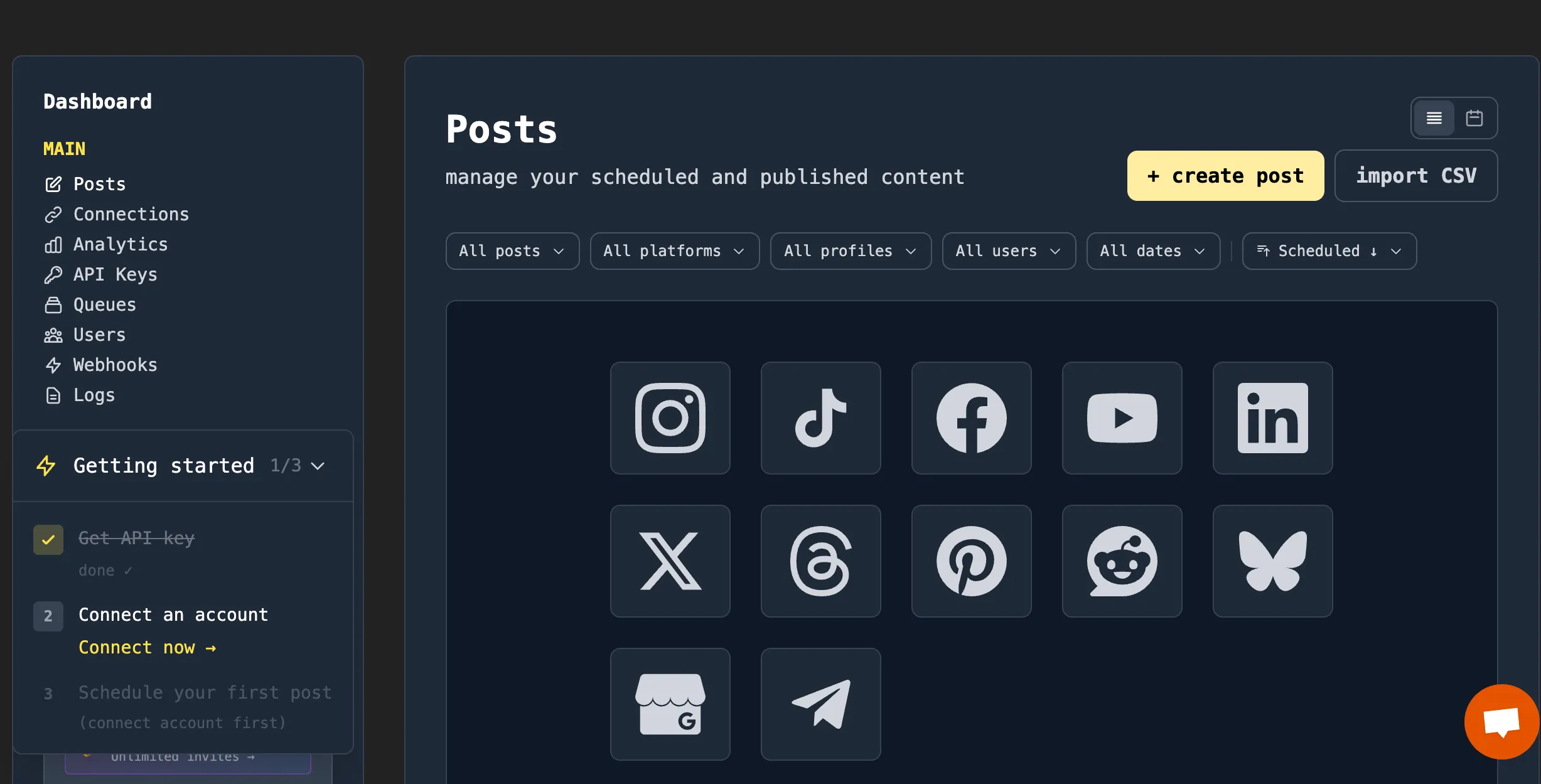 Connect social media accounts to Late
