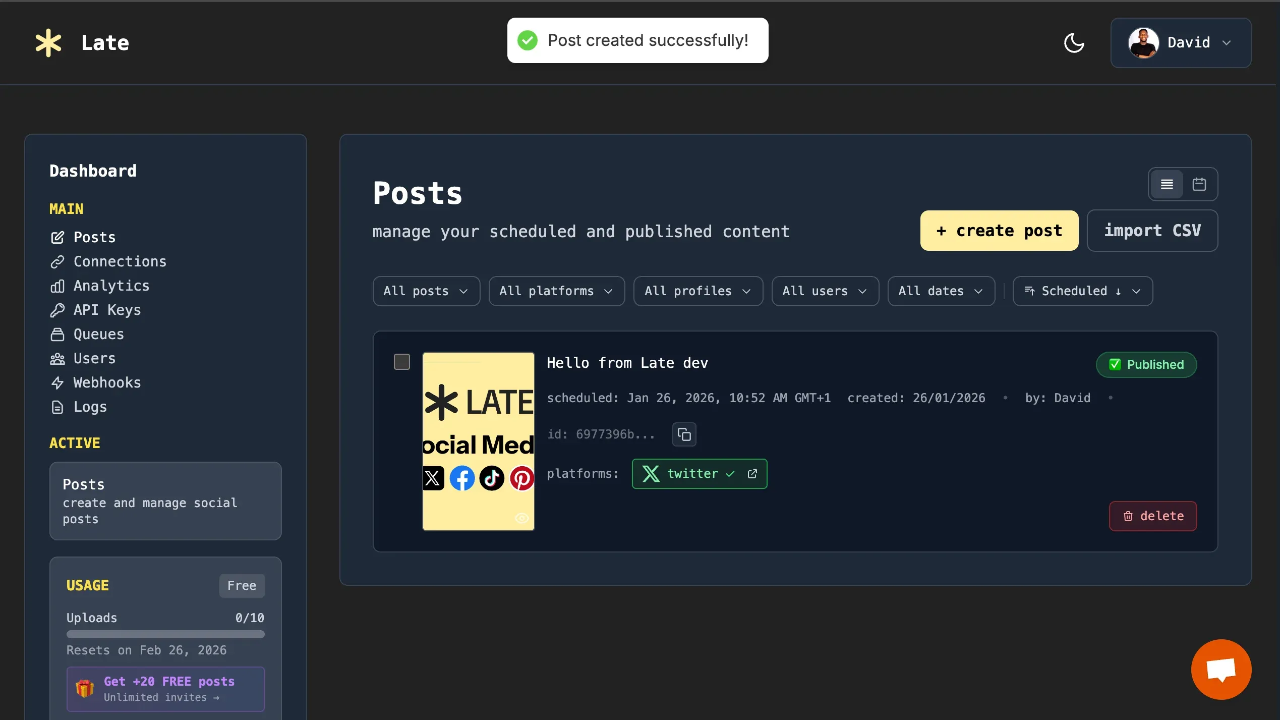 Published post status in Late