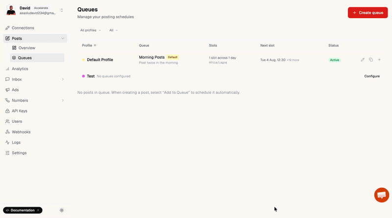 Create LinkedIn posting queues