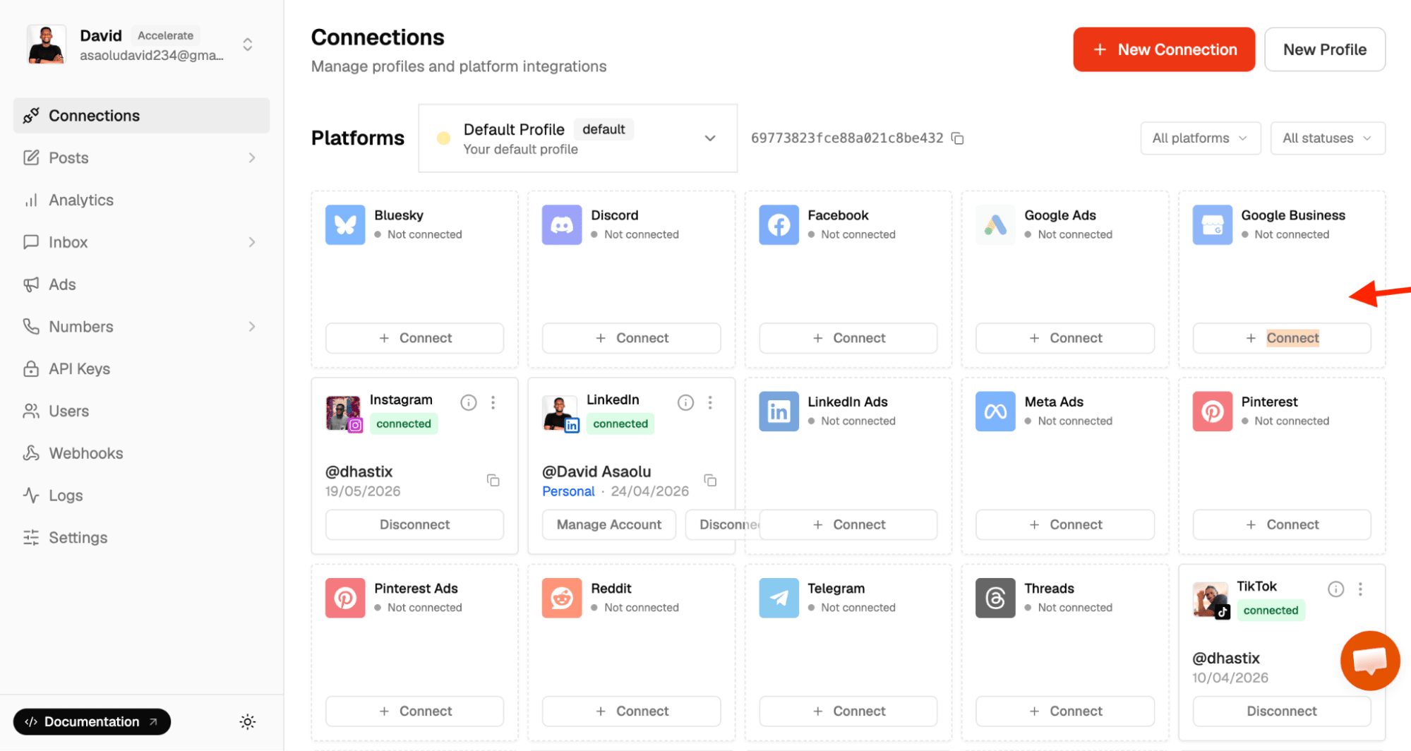 connect Google Business API with Zernio