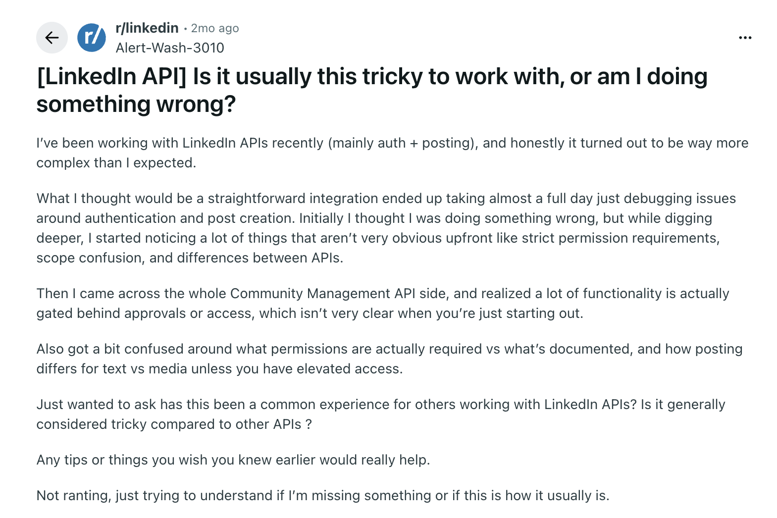 LinkedIn Community Management API limitation