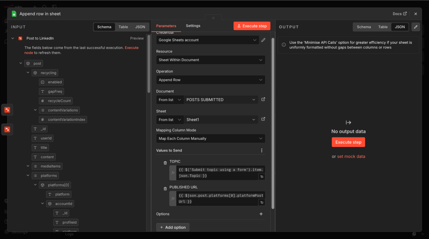 add a Google Sheets node to a workflow