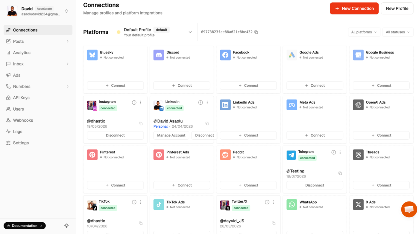 connect social account to zernio
