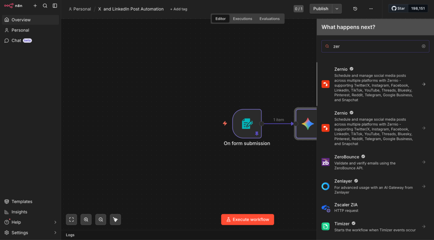connect zernio to n8n