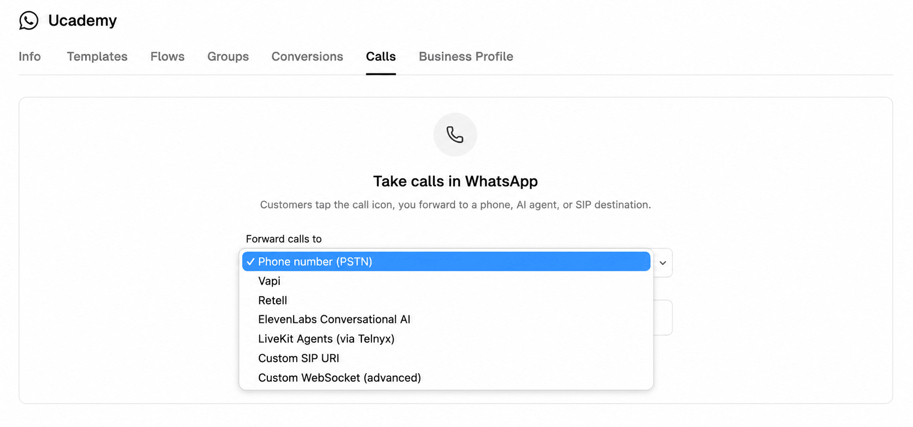 whatsapp call forwarding setup