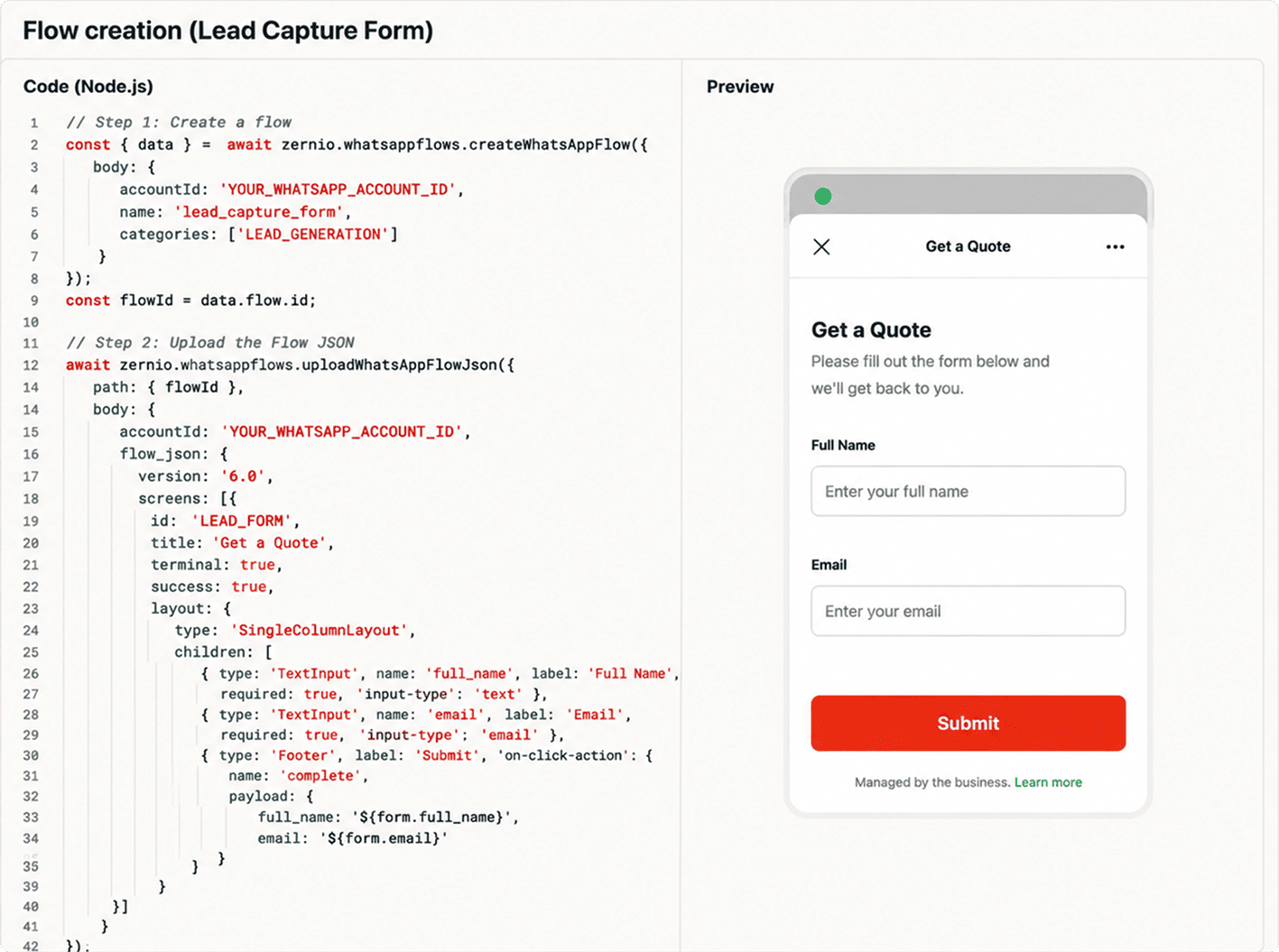 whatsapp flow in Zernio